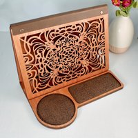 Table de chevet en bois de noyer avec design unique Art déco découpé au laser cadeau de décoration pour les amoureux des livres, les mamans à l'anniversaire