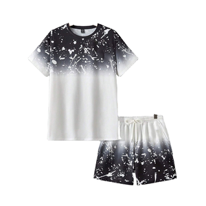 Conjunto de camiseta de manga corta con estampado de montaña nevada para hombre, conjunto deportivo de dos piezas de estilo coreano, transpirable, a la moda, Vintage, para verano - Product Image 1