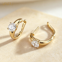 Boucles d'oreilles créoles en or massif 14 carats avec diamants de laboratoire, 4 griffes, diamants ronds de laboratoire, bijoux fins pour femme, usage quotidien