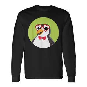 T-shirt à manches longues pour enfants avec pingouin mignon, lunettes en forme de cœur et nœud - Product Image 1