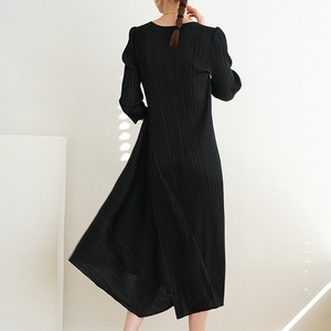 Robe plissée de conception irrégulière dames mode grande taille manches trois-quarts col rond A-ligne robes élégantes pour les femmes - Product Image 3