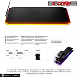 Tapis de souris de jeu RGB à 5 cœurs avec 12 modes d'éclairage, base en caoutchouc chauffante, design carré XL, étanche, pour configuration de jeu PC - Product Image 6