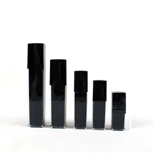 Botol air plastik persegi kosmetik, pompa Losion cat akrilik kosmetik hitam 15 30 50 100 ml