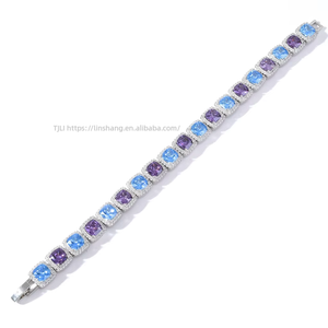 Pulsera de hombre estilo Hip Hop con circonitas cuadradas de 10mm, color azul, de la marca Rock Sugar Chain, y collar Lijing de moda Tanjing. - Product Image 5
