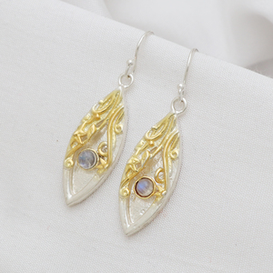 ต่างหูพลอยมูนสโตนสีรุ้งสุดอินเทรนด์925อัญมณีเงินสเตอร์ลิงชุบทองสไตล์อินเทรนด์สำหรับงานแต่งงานของขวัญสำหรับเธอ - Product Image 2