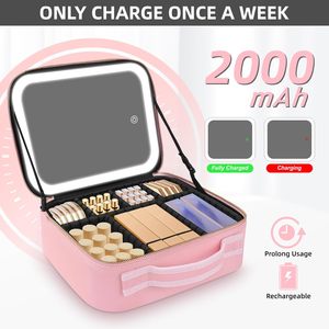 Hộp đựng mỹ phẩm có gương và đèn, túi đựng mỹ phẩm du lịch có gương đèn, hộp đựng mỹ phẩm có gương LED & vách ngăn có thể điều chỉnh - Product Image 4