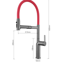 Robinet de cuisine moderne classique en acier inoxydable 304 brossé magnétique, eau chaude et froide, finition nano noir/argent, montage sur plan