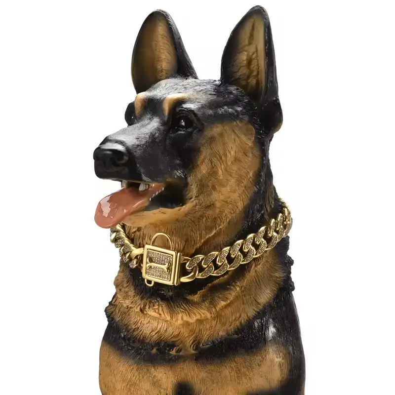 Corrente de metal impermeável para presente de cachorro com strass completo de 19 mm de largura por atacado