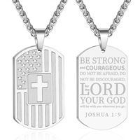 Vente en gros tendance verset biblique accessoire d'inspiration collier pendentif croix noire en acier inoxydable durable pour hommes pour hommes fidèles