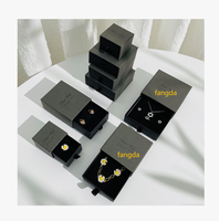 Boîte en papier noir de luxe avec logo personnalisé, tiroir coulissant pour collier, boucles d'oreilles, bracelet, bague, emballage cadeau personnalisé, boîte à bijoux