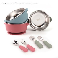 Bol d'alimentation rond en silicone pour bébé avec base antidérapante, résistant à la chaleur, anti-fuite, ensemble d'ustensiles en boîte