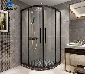 Stainless Steel Tempered Glass Sliding Double Door Quadrant Shower Enclosure Set With Base