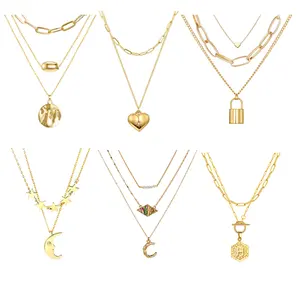 Merryshine femmes haute qualité or vermeil bijoux 18k or rempli plaqué couches chaîne pendentif collier