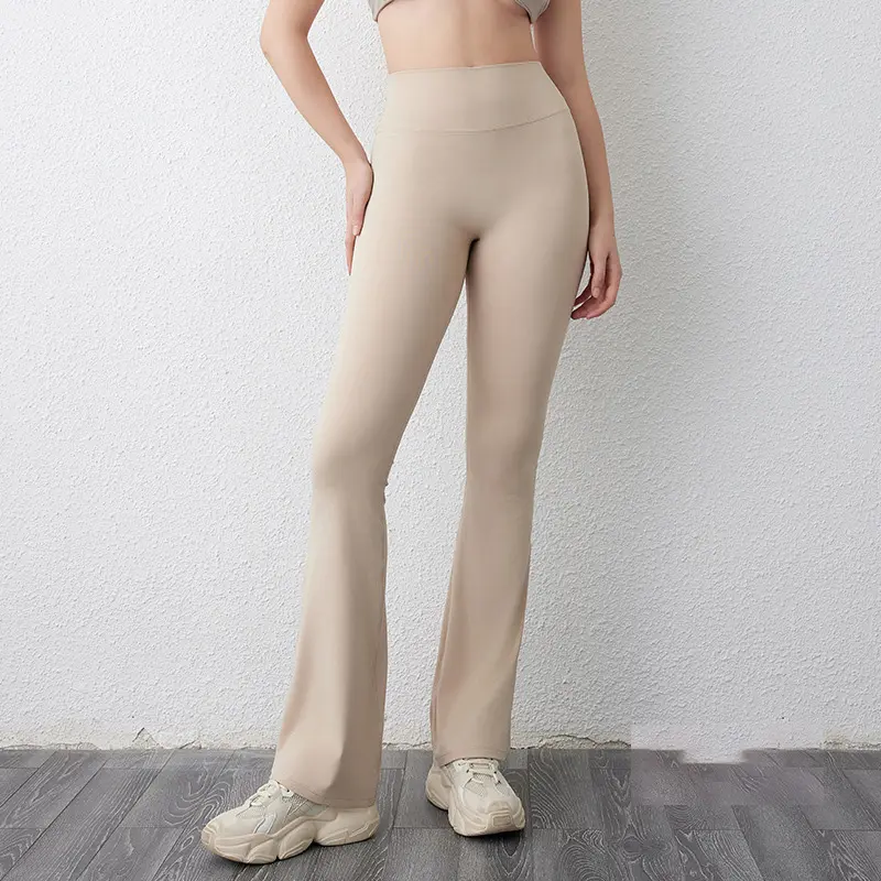 CK819 सॉलिड स्क्रंच फ्लेयर पैंट महिला हाई इलास्टिक कमर बेल-बॉटम लंबी पतलून स्कीनी कैजुअल सॉलिड डांस स्किनी पैंट