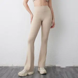 CK819 Solid Scrunch Flare Pants Women High Elastic Waist Bell-Bottom Long Trousers Skinny Casual Solid Dance Skinny Pants