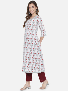 Nouvel arrivage : Ensemble Kurti en coton à imprimé floral fait main pour femme, coupe ample, robe midi avec fermeture boutonnée pour le quotidien - Product Image 5