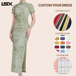 Abito Qipao Vintage Verde Oliva <span class=keywords><strong>con</strong></span> Logo Personalizzato, Jacquard Floreale, Collo Tradizionale Cinese, <span class=keywords><strong>Spacco</strong></span> <span class=keywords><strong>Laterale</strong></span>, <span class=keywords><strong>Vestito</strong></span> Aderente <span class=keywords><strong>Midi</strong></span> - Product Image 2