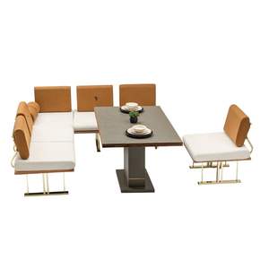 Ensemble de salle à manger d'extérieur moderne 6 places, canapé en tissu, mobilier de jardin, balcon, terrasse, résistant aux intempéries, structure en bois massif et métal - Product Image 6