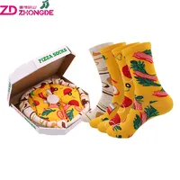 아마존 최고 판매자 재미 디자인 여성 귀여운 피자 양말 패턴 사용자 정의 여성 행복 양말