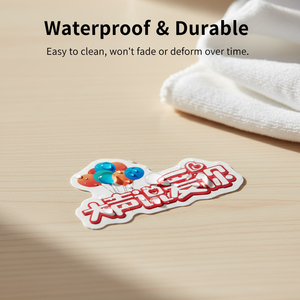 3D Logo Sticker Irregular Shape Acryl Embossing Durable Gift Craft Decorative <b>Label</b> with Balloons and Chinese Text - Product Image 2
