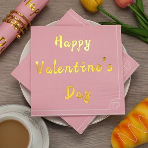 Valentine's Day Napkins Pink Gold Foil Square Medium Size For Hotels Restaurants - Product Image 4