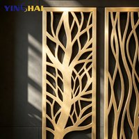 Paravents en acier inoxydable sur mesure, motif de feuilles gravé au laser, écran métallique pour la décoration intérieure de villas de luxe et d'hôtels