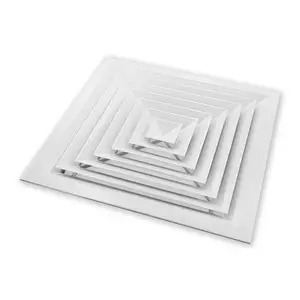 300 mm × 300 mm RAL9016 weißes Pulver beschichteter Vierwege-Quadrat-Deckendiffusor aus Aluminium