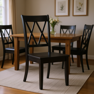 Chaise de salle à manger en bois massif, design à double dossier en X, style moderne et transitoire, ensemble de 2 meubles pour la maison - Product Image 2