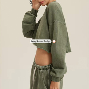 <span class=keywords><strong>Camiseta</strong></span> de Manga Larga para <span class=keywords><strong>Mujer</strong></span>, Estilo Crop Top, 380GSM, 100% Algodón, Diseño Vintage Lavado al Ácido, Tejido de Punto, Personalizable OEM - Product Image 6