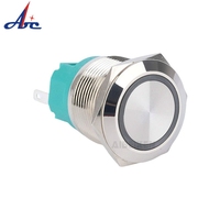 Tombol daya tahan air, 12/16/19/22mm tombol LED melingkar datar, tombol mengunci sendiri tombol lift logam 220v
