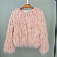 Vente en gros de ponchos d'hiver à la mode en fausse fourrure de mouton du Tibet, fourrure artificielle de Mongolie, à capuche courte pour femmes