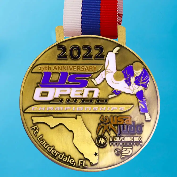 Karate Taekwondo Star Medals Plain Blank Gold Medals & Ribbons Metal Sporting 3D Antique Copper Blank Award Medal JUDO Insert