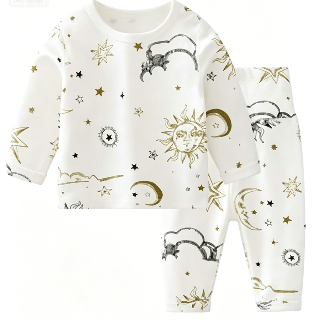 Unisex 100% Organic Cotton Custom New Style White Star Print Pattern Baby Clothing Sets Pajamas with ODM Certificate