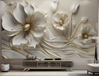 Wallpaper Mural 3D Mewah dan Indah dengan Motif Bunga Perhiasan Timbul untuk Dekorasi Dinding Latar Belakang TV dan Sofa