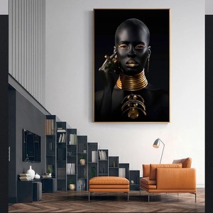 Poster Moderno Art Déco Donna Africana Nero e Oro Stampa su Tela Decorazione Murale per Soggiorno - Product Image 4