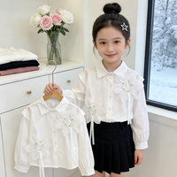 Chemisier Vintage pour filles, manches longues, col carré, Style Lolita, haut à motif de fleurs blanches, à la mode, printemps/automne