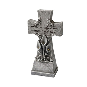 Cross <strong>Memorial</strong> Stone with Calla Lily and Rose, Religious Grave Marker, <strong>Garden</strong> <strong>Memorial</strong> <strong>Plaque</strong> for Loved One, Sympathy Gift - Product Image 1