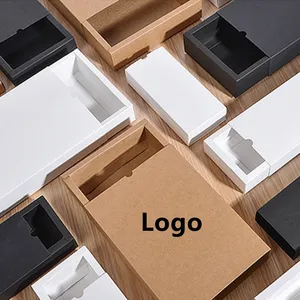 Custom Logo Foldable White/Black Cardboard Kraft Paper Drawer Box for Gift Packaging