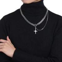 Collier chaîne cubaine en acier titane style rappeur avec pendentif croix, bijoux unisexe hip-hop streetwear, cadeau
