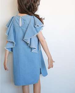 Blue Cotton Denim <b>Dress</b> with Butterfly Sleeves - <b>Boho</b> Flowy Summer <b>Dress</b> - Product Image 4