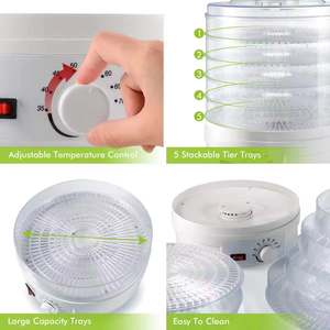 Deshidratador de Frutas Eléctrico Compacto de 5 Bandejas, Secador de Ahorro de Energía para Almacenamiento en la Cocina del Hogar - Product Image 4