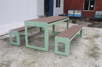 Table de pique-nique en bois à pieds métalliques commerciaux d'extérieur avec bancs attachés table à manger pour meubles de jardin table basse pour patio extérieur