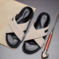 VOGU – Nouvelles sandales décontractées d'été pour hommes, style coréen, en cuir, à enfiler, à brides croisées, chaussures de plage légères à bout ouvert