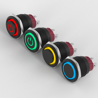 Interrupteur à bouton-poussoir métallique 19 mm, 15 A, courant élevé, auto-bloquant, contact 1NO, coque en alumine noire, IP65, design compact avec LED