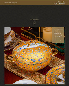 Chinese Style 80pcs Cookware Gold Enamel Series Tableware <b>Set</b> <b>Bone</b> <b>China</b> Bowls and Plates Porcelain <b>Dinner</b> <b>Set</b> - Product Image 3