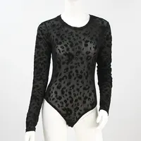 OEM שחור רשת בגד גוף הדפס מנומר סתיו ארוך שרוול סקסי נשים בגד גוף לסרוג