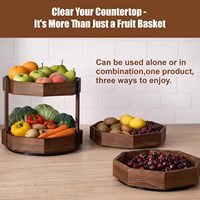 Panier à fruits octogonal rotatif à 360° en bois, 2 niveaux, pour comptoir de cuisine, support d'angle peu encombrant, rangement facile pour fruits, pain et légumes