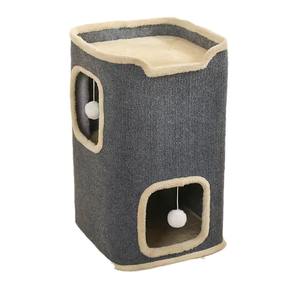 दो मंजिलों के बड़े क्षेत्र के साथ xl बिल्ली के पेड़ खरोंच और चढ़ाई के लिए स्थायी लकड़ी - Product Image 1