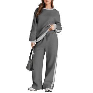 Ensemble deux pièces pour <span class=keywords><strong>femme</strong></span> avec survêtement à rayures latérales, sweat-shirt surdimensionné et <span class=keywords><strong>pantalon</strong></span> à jambes larges - Product Image 4