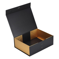 Boîtes cadeaux rigides pliables magnétiques de luxe en papier noir et or personnalisées pour mariage, anniversaire, avec ruban
